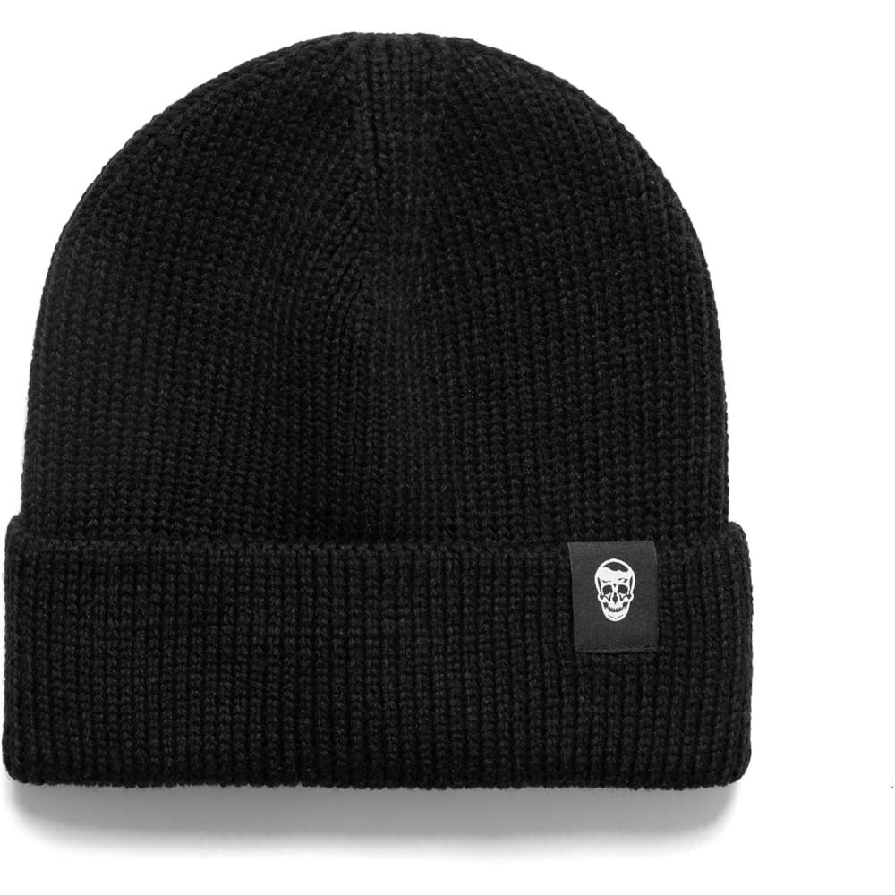 imageGymreapers Acrylic Ribbed Knit Cuffed Beanie Winter Warm Hat Unisex Skull Cap Beanie Hat for Men ampamp WomenBlack