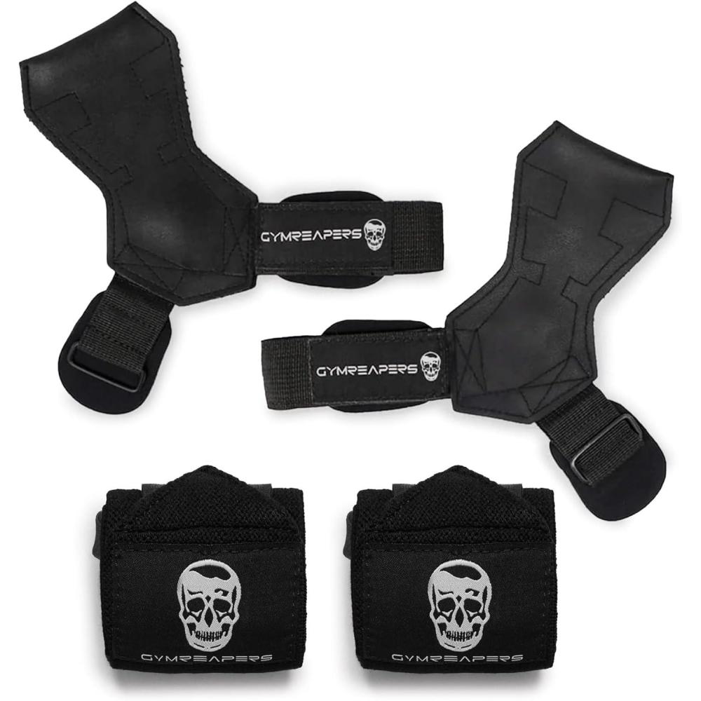 imageGymreapers Lifting Wraps ampamp Grips Bundle Premium Wrist Support ampamp Pulling Power Combo for Heavy Lifting Medium