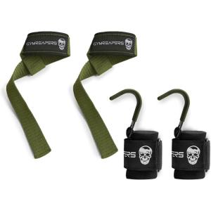 Gymreapers Lifting Straps & Hooks Bundle (Green) – Premium Grip Support Combo for Deadlifts, Pulls, Rows & Heavy Lifting