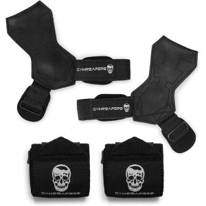 Gymreapers Lifting Wraps & Grips Bundle – Premium Wrist Support & Pulling Power Combo for Heavy Lifting (Small)