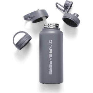 Gymreapers Insulated Water Bottle – Stainless Steel 32 Oz, 3 lids (Straw, Chug, Canteen), Double Walled Vacuum Insulation, Thermo Mug Cold Hot – Durable Powder Coated Finish(Faded Blue)