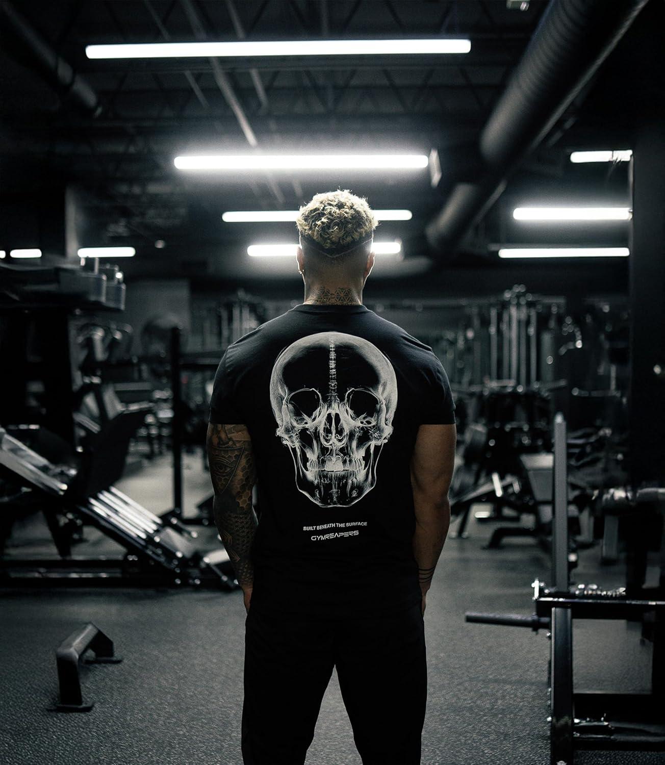 imageGymreapers Skull Moisture Wicking TShirts for Men Short Sleeve Workout Gym Shirts Running Athletic Tees amp Dry Fit TshirtBeneath the Surface