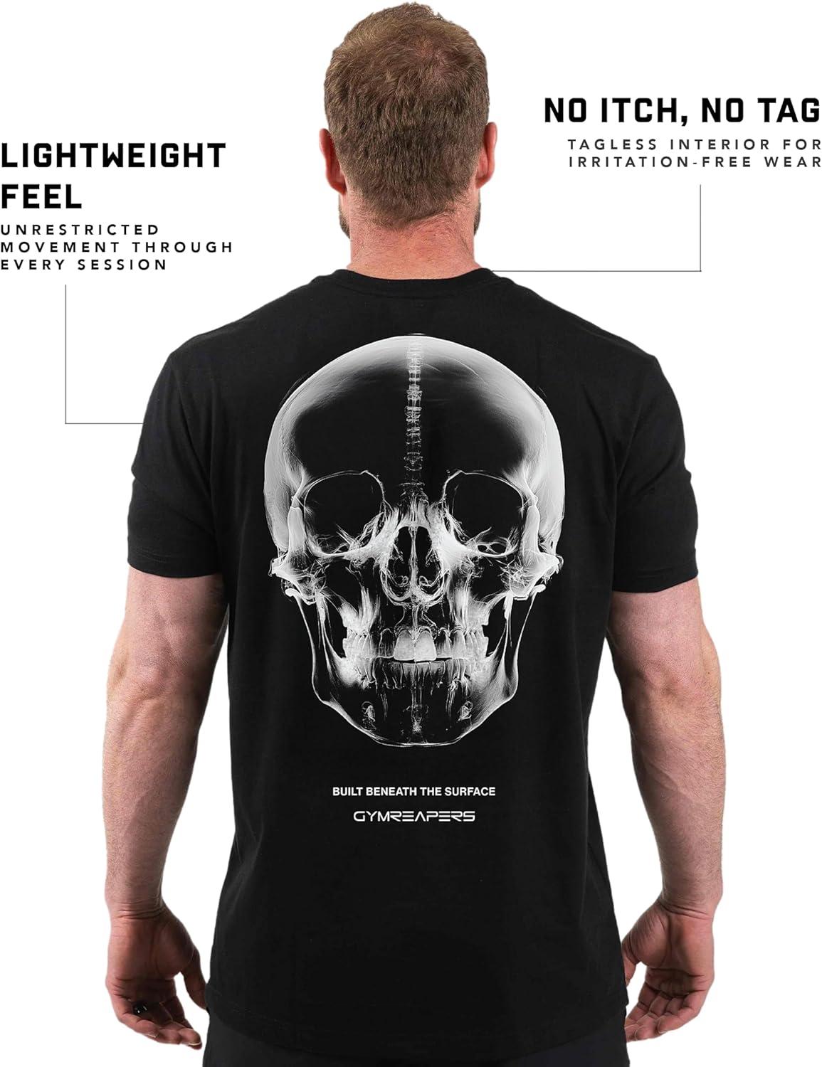 imageGymreapers Skull Moisture Wicking TShirts for Men Short Sleeve Workout Gym Shirts Running Athletic Tees amp Dry Fit TshirtBeneath the Surface