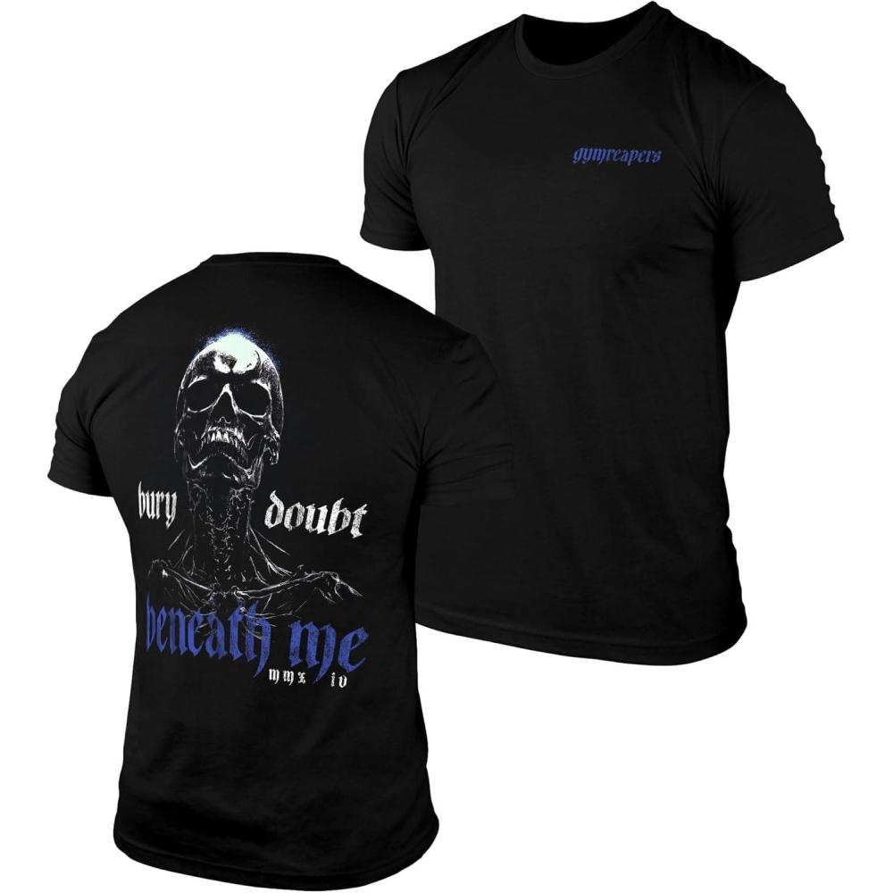imageGymreapers Skull Moisture Wicking TShirts for Men Short Sleeve Workout Gym Shirts Running Athletic Tees amp Dry Fit TshirtBury Doubt