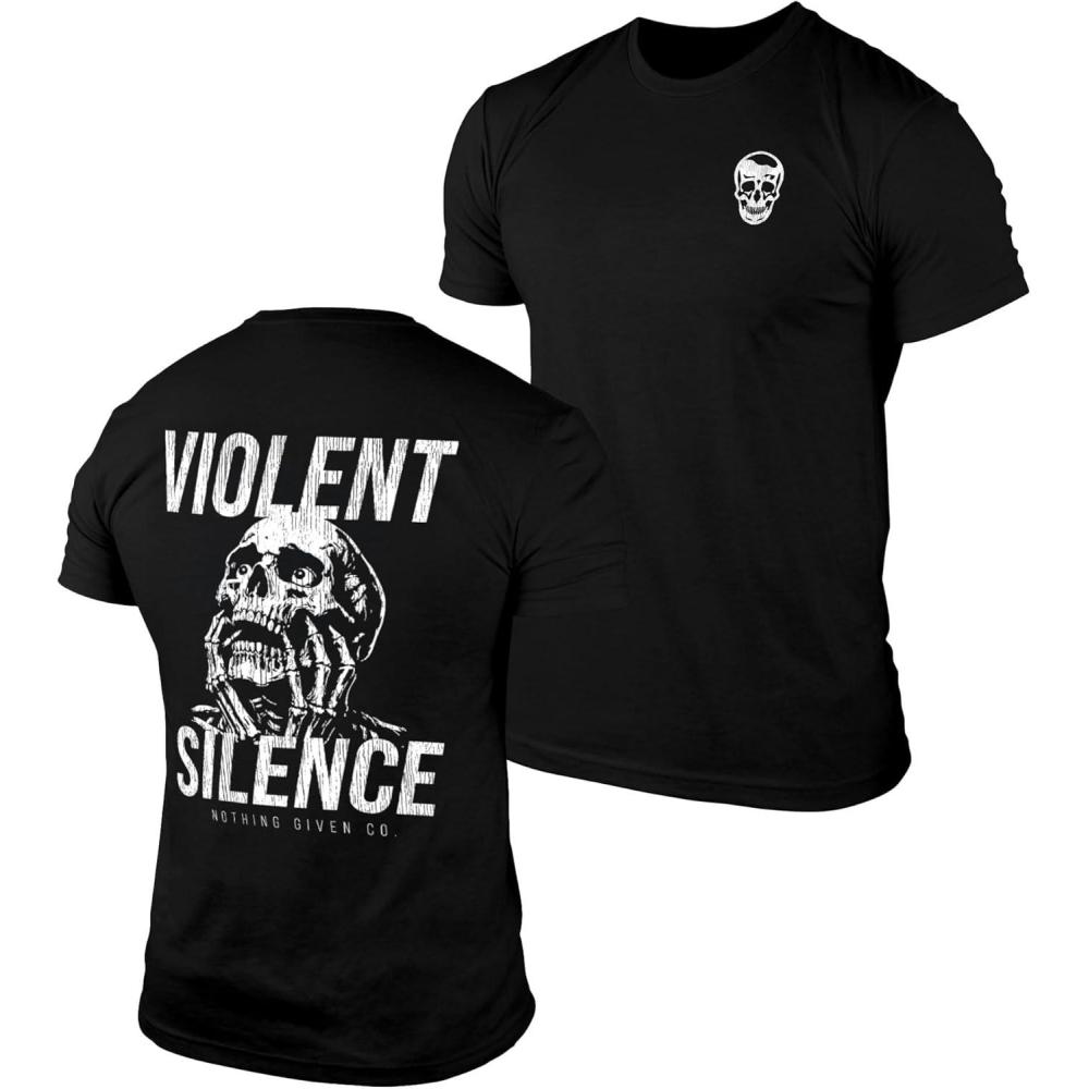 imageGymreapers Skull Moisture Wicking TShirts for Men Short Sleeve Workout Gym Shirts Running Athletic Tees amp Dry Fit TshirtViolent Silence
