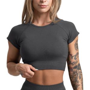 Gymreapers Short Sleeve Workout Tops for Women – Crop Tops for Women Tee – Yoga Athletic Tops for Running, Gym, & Training(Graphite)