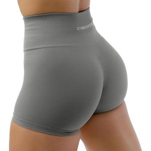 Gymreapers Athletic Seamless Shorts for Women – Squat Proof High Waisted Glute Scrunch, Quick Drying Biker, Yoga Running Gym(Overcast)