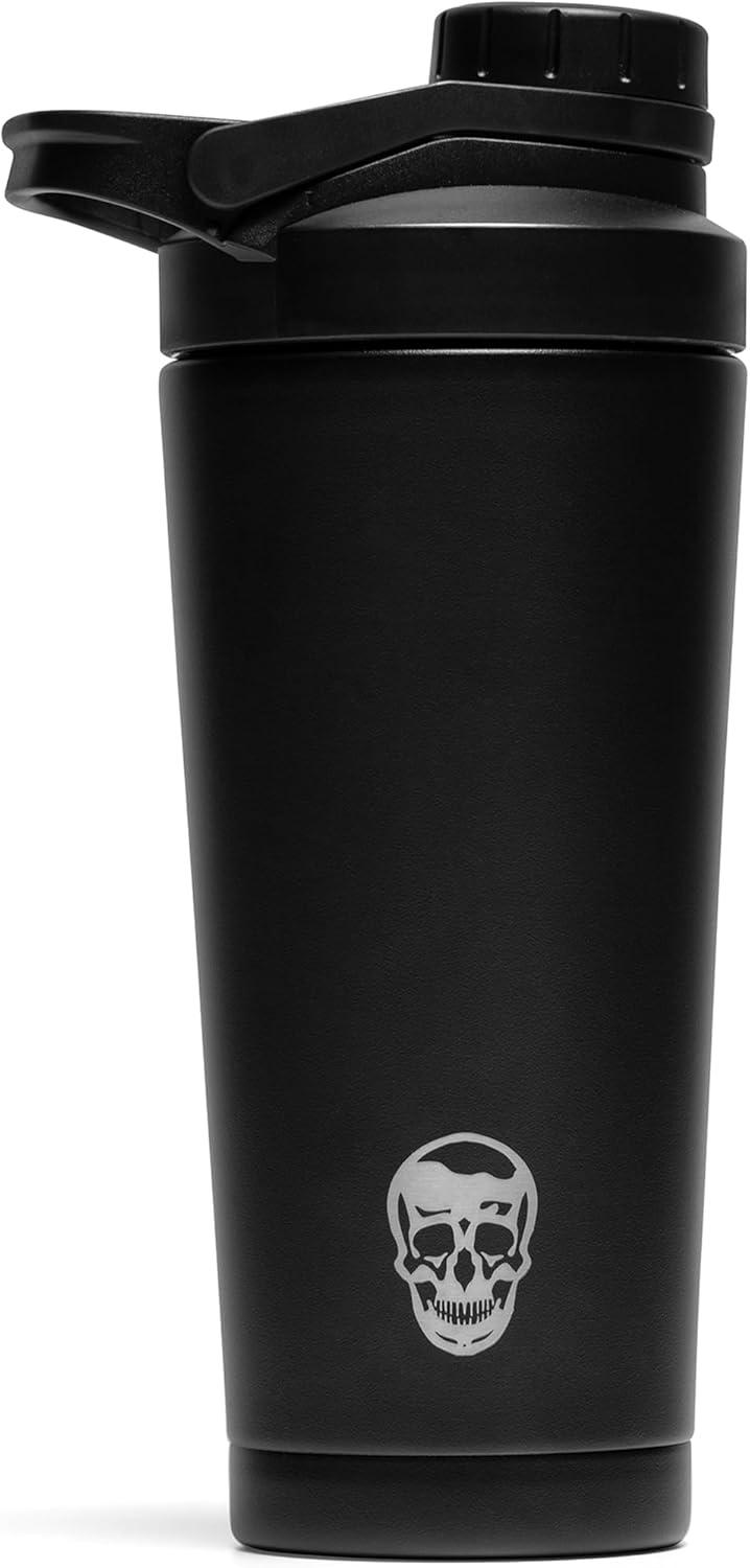 imageGymreapers Stainless Steel Protein Shaker Bottle Double Wall Insulated Leak Proof BPAFree Metal Vacuum Blender Cup For Gym Sports Pre amp PostWorkout Cold Hydration 26 OZ BlackBlack