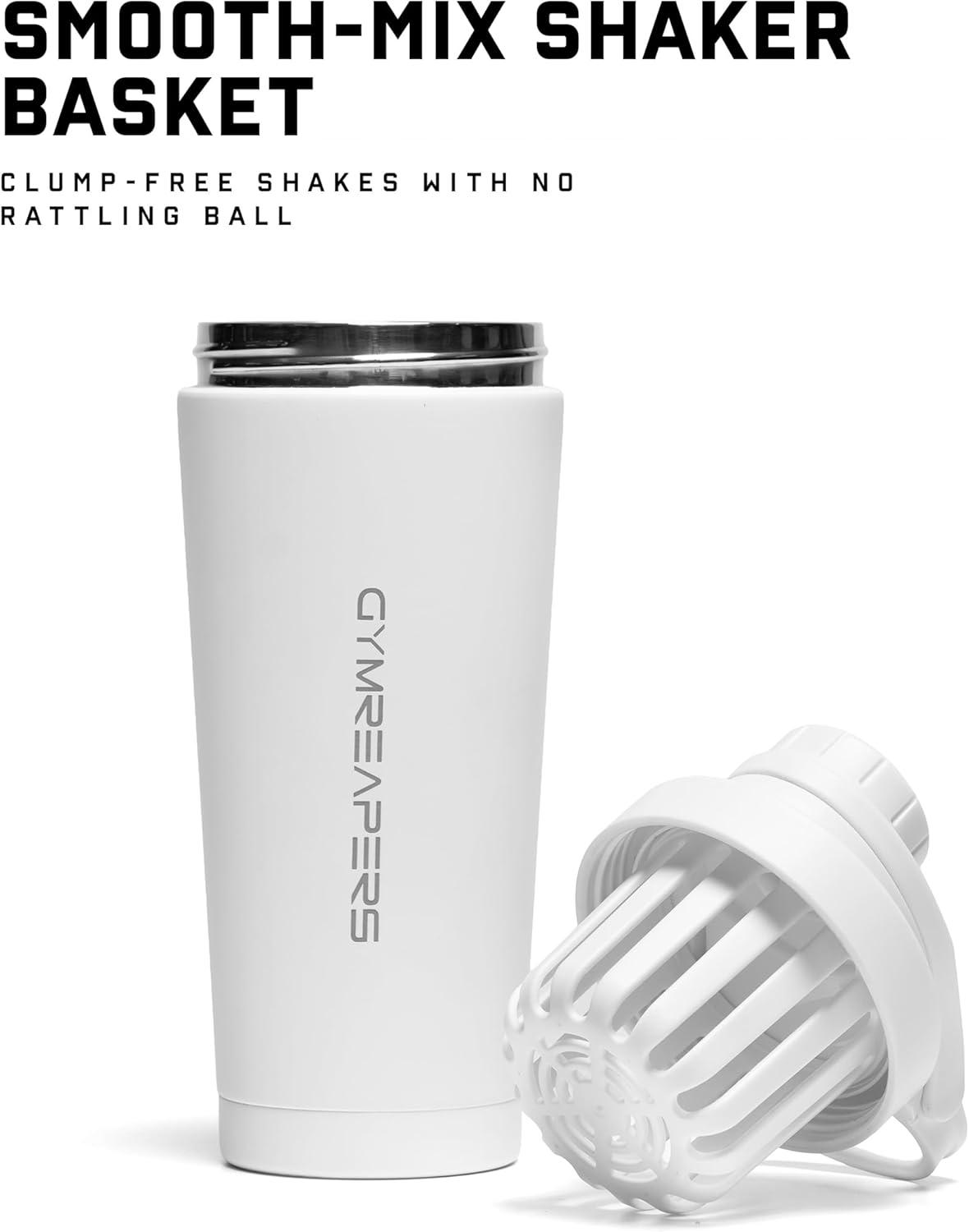 imageGymreapers Stainless Steel Protein Shaker Bottle Double Wall Insulated Leak Proof BPAFree Metal Vacuum Blender Cup For Gym Sports Pre amp PostWorkout Cold Hydration 26 OZ BlackWhite