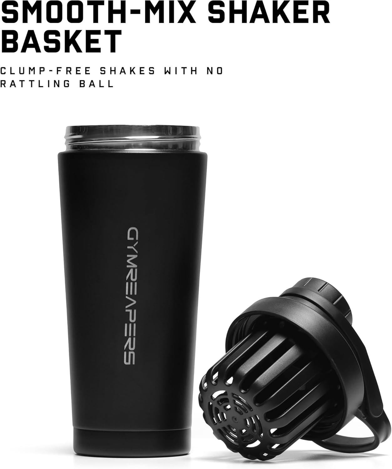 imageGymreapers Stainless Steel Protein Shaker Bottle Double Wall Insulated Leak Proof BPAFree Metal Vacuum Blender Cup For Gym Sports Pre amp PostWorkout Cold Hydration 26 OZ BlackBlack
