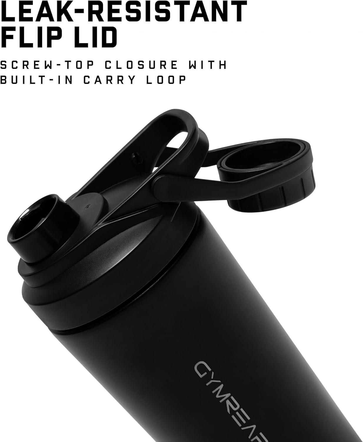 imageGymreapers Stainless Steel Protein Shaker Bottle Double Wall Insulated Leak Proof BPAFree Metal Vacuum Blender Cup For Gym Sports Pre amp PostWorkout Cold Hydration 26 OZ BlackBlack