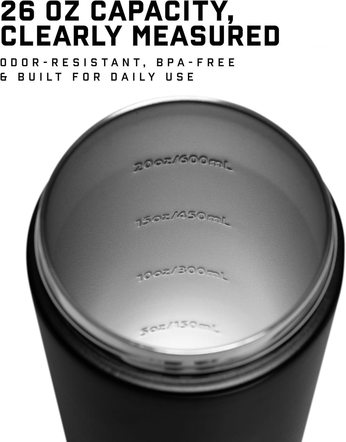 imageGymreapers Stainless Steel Protein Shaker Bottle Double Wall Insulated Leak Proof BPAFree Metal Vacuum Blender Cup For Gym Sports Pre amp PostWorkout Cold Hydration 26 OZ BlackBlack