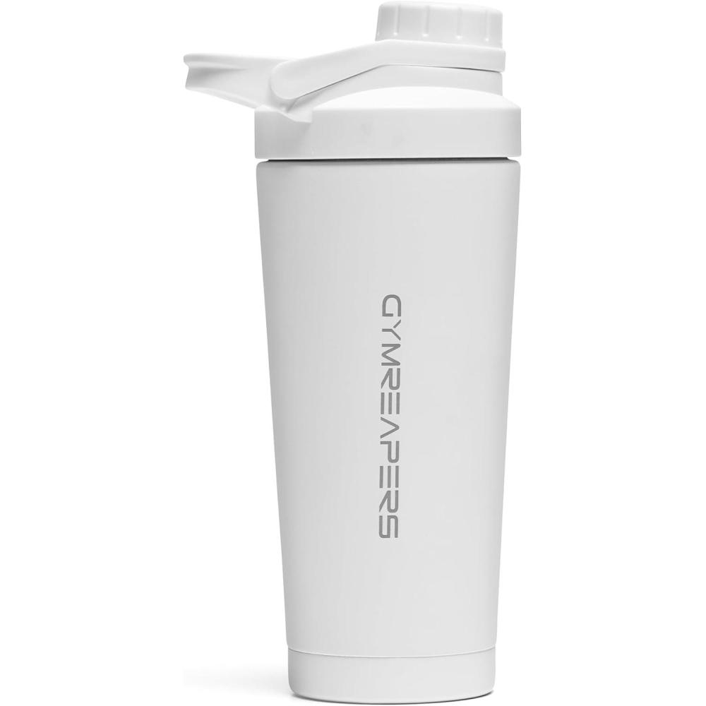 imageGymreapers Stainless Steel Protein Shaker Bottle Double Wall Insulated Leak Proof BPAFree Metal Vacuum Blender Cup For Gym Sports Pre amp PostWorkout Cold Hydration 26 OZ BlackWhite
