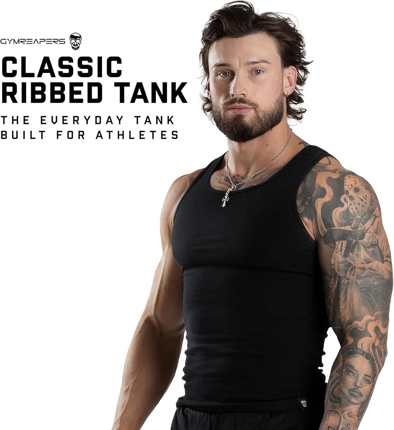 imageGymreapers Mens Tank Tops Ribbed Sleeveless Undershirts Cotton Fit Compression Tank for Gym Workout amp Training Pack of 3Black