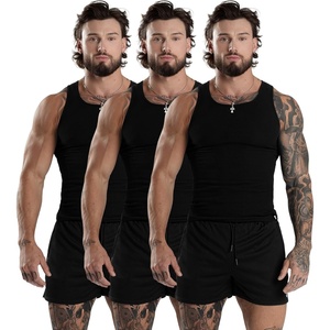 Gymreapers Mens Tank Tops Ribbed Sleeveless Undershirts – Cotton Fit Compression Tank for Gym, Workout & Training – Pack of 3(Black)