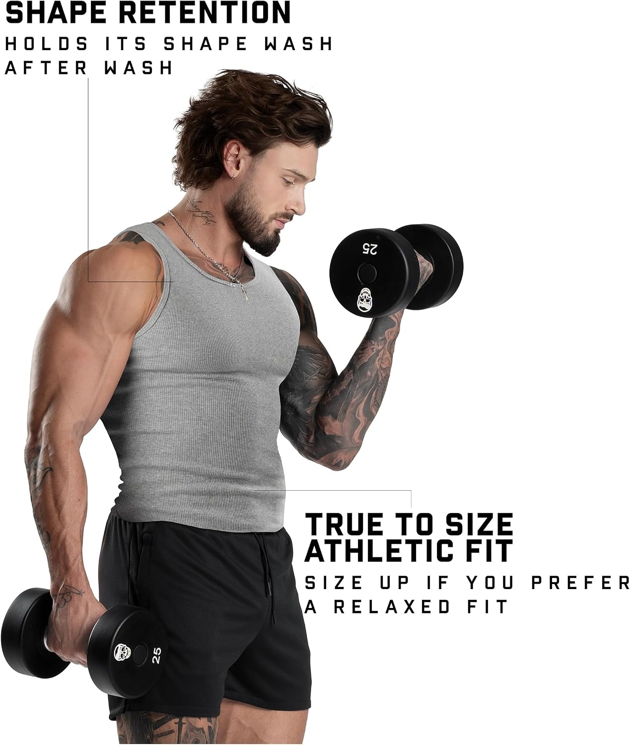 image:imageGymreapers Mens Tank Tops Ribbed Sleeveless Undershirts Cotton Fit Compression Tank for Gym Workout amp Training Pack of 3Gray