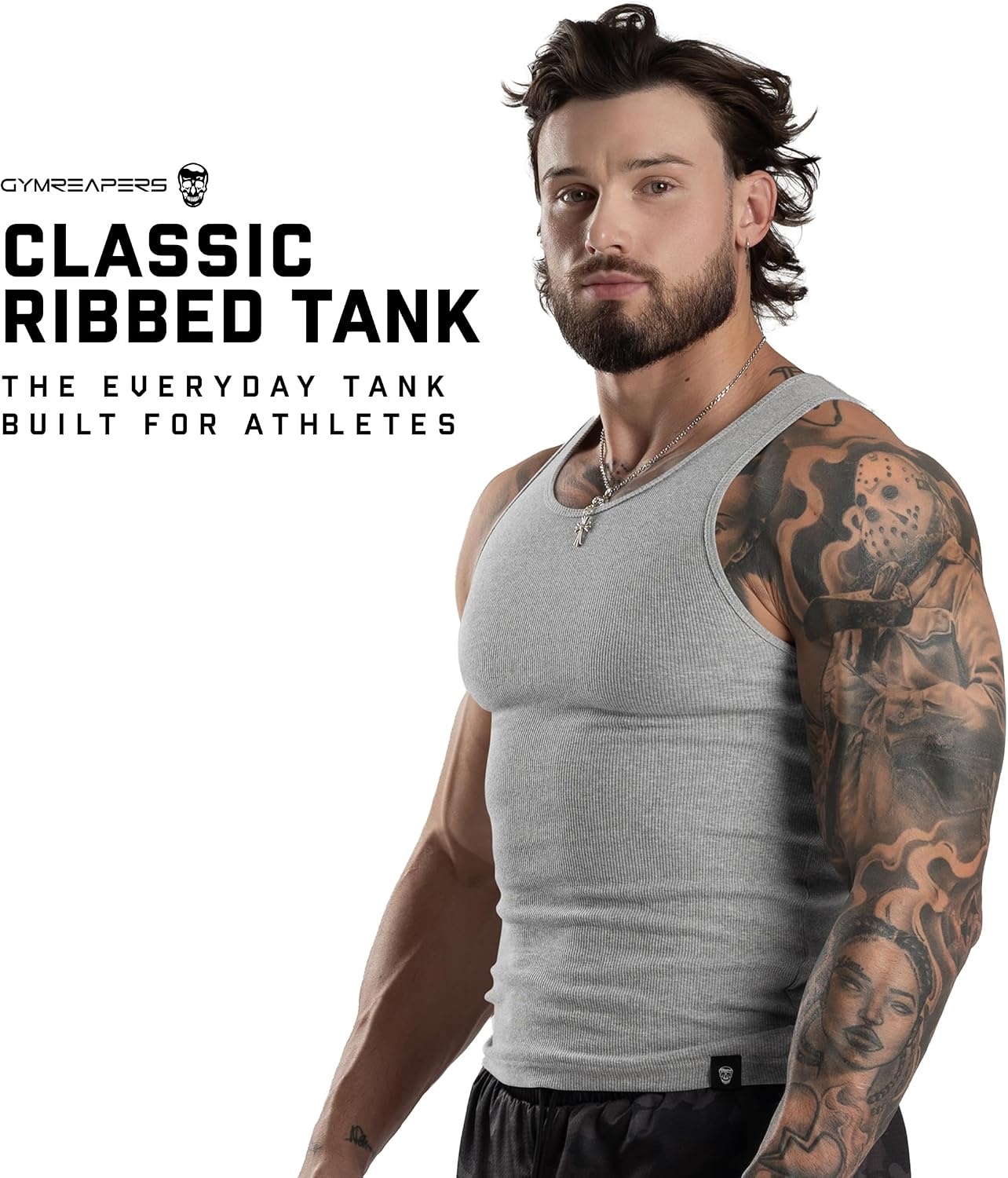 image:imageGymreapers Mens Tank Tops Ribbed Sleeveless Undershirts Cotton Fit Compression Tank for Gym Workout amp Training Pack of 3Gray