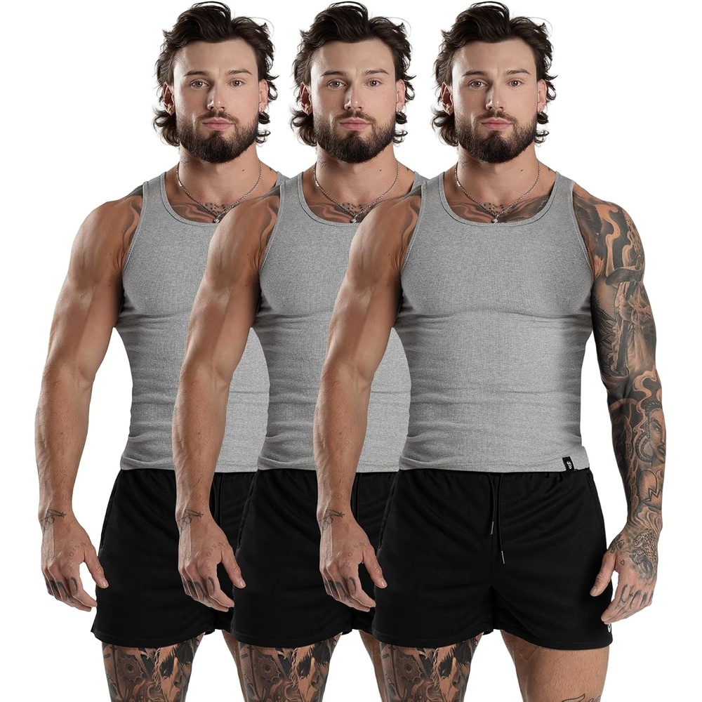 image:imageGymreapers Mens Tank Tops Ribbed Sleeveless Undershirts  Cotton Fit Compression Tank for Gym Workout amp Training  Pack of 3Gray