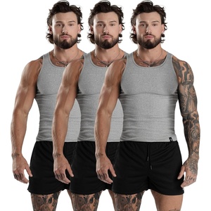 Gymreapers Mens Tank Tops Ribbed Sleeveless Undershirts – Cotton Fit Compression Tank for Gym, Workout & Training – Pack of 3(Gray)