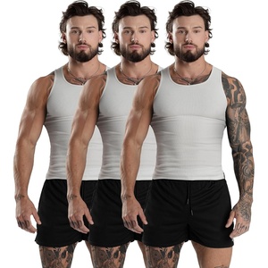 Gymreapers Mens Tank Tops Ribbed Sleeveless Undershirts – Cotton Fit Compression Tank for Gym, Workout & Training – Pack of 3(White)